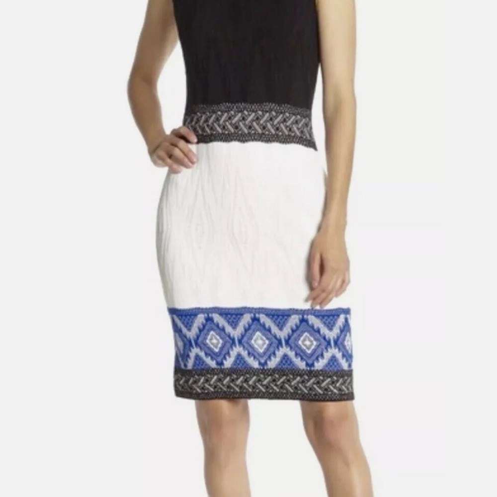 St. John White and Blue Pencil Skirt Knee-Length